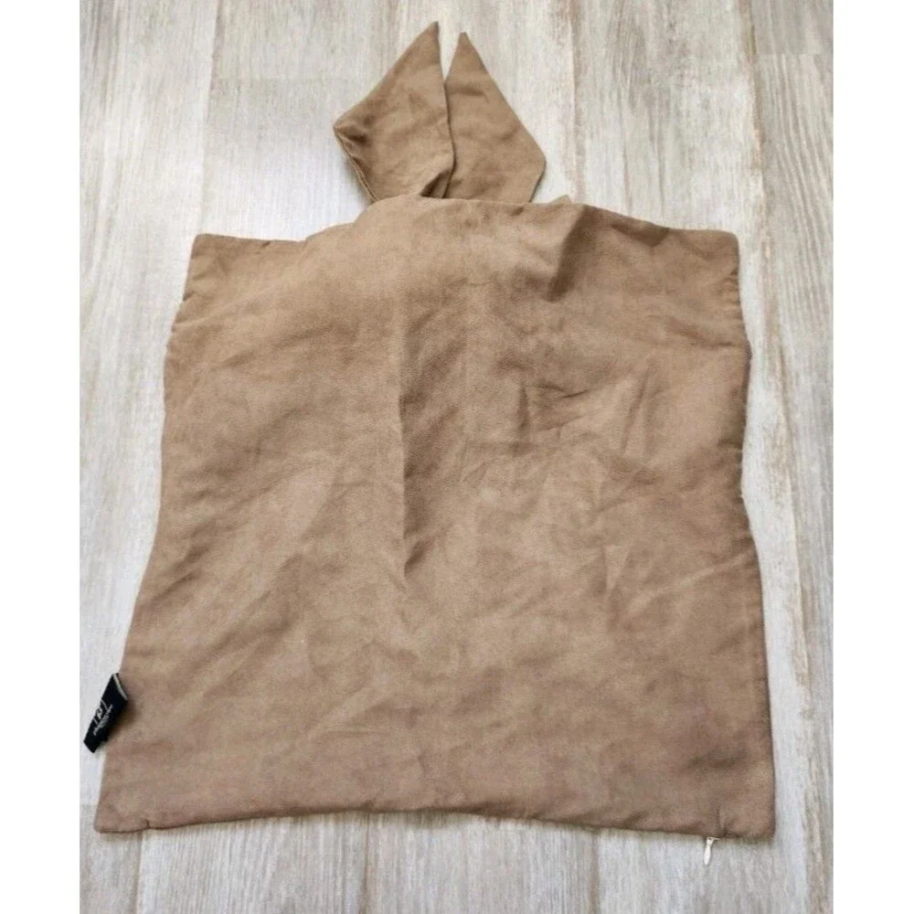Phantoscope Faux Suede Throw Pillow Cover Brown Envelope Tie Bow Accent 18x18